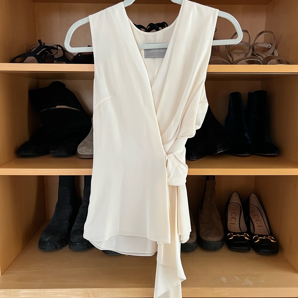 Cream Sleeveless Wrap Blouse